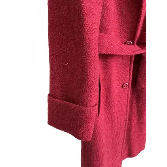 United Colors of Benetton Women's Red Wool Blnd Trench Coat / Belt Retro boho - Picture 5 of 9